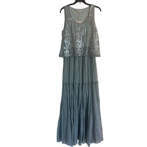 NWT Anthropologie Ryu Chic Elegant Silver & Grey Tiered Cotton Blend Maxi Dress